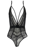 V-Plunge Strappy Black Mesh and Lace Teddy in XL