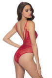 V-Plunge Strappy Red Mesh and Lace Teddy in L