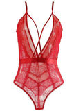 V-Plunge Strappy Red Mesh and Lace Teddy in L