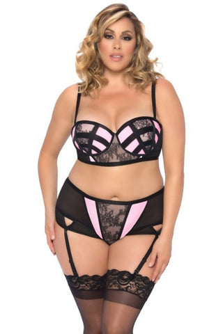 Sweet Pink and Black Lace Patchwork Bra in 1X