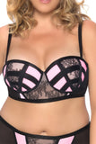 Sweet Pink and Black Lace Patchwork Bra in 1X