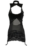 Collared Black Lace and Mesh Babydoll in 2X