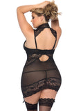 Collared Black Lace and Mesh Babydoll in 4X