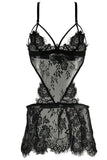 Black Eyelash Lace Apron Babydoll in S/M