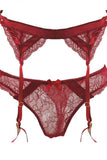 Red Satin Paneled Bra, Panty and Garter Belt in XL