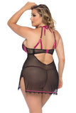 Merlot and Black Sheer Halter Babydoll & G-String in 3X