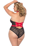 Black Lace Teddy with Red Satin Ties in OSXL