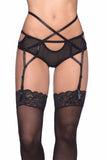 Striped Black Mesh Garter Boyshort in L/XL