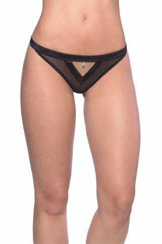 Satin Trimmed Black Mesh Bow Thong in OSXL