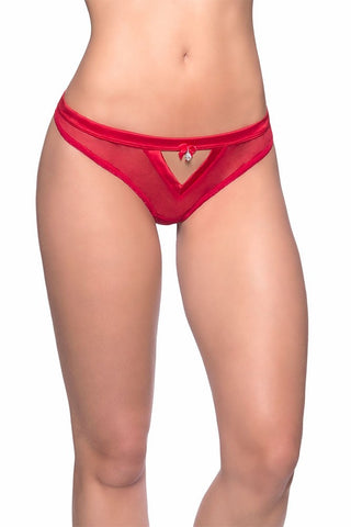 Satin Trimmed Red Mesh Bow Thong in OSXL