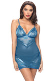 Mykonos Blue Satin Trimmed Babydoll & G-String in M