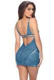 Mykonos Blue Satin Trimmed Babydoll & G-String in M