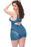 Mykonos Blue Satin Trimmed Babydoll & G-String in 1X