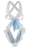 Wrap You Up Blue Satin Tie White Teddy in OS