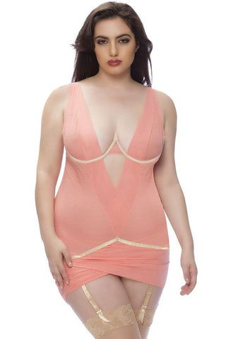 Fresh Peach Ruffle Mesh Chemise in 3X