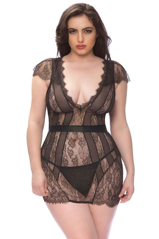 Charlette Black Striped Babydoll & G-String in 1X