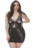 Black Pinstriped & Satin Chemise and G-String in 2X