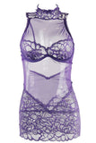 Grape High Neck Lace & Mesh Babydoll in 2X