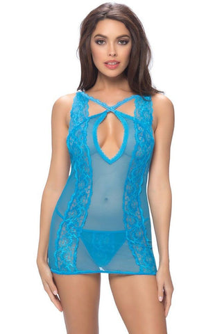 Diva Blue Galloon Lace Babydoll in S/M