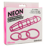 Neon Silicone Cage & Love Ring Set in Pink