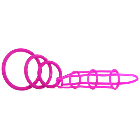 Neon Silicone Cage & Love Ring Set in Purple