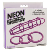 Neon Silicone Cage & Love Ring Set in Purple