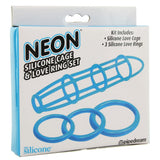 Neon Silicone Cage & Love Ring Set in Blue
