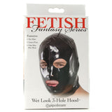 Fetish Fantasy Wet Look 3-Hole Hood Large in Black