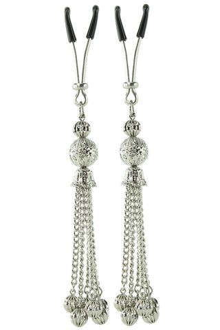 Tweezer Nipple Clamps with Silver Chain Tassels