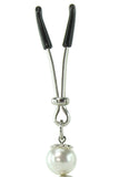 Tweezer Nipple Clamps with Pearl Beaded Tassels in White Pe