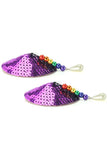 Round Sequin Nipple Covers with Rainbow Beads in Magenta