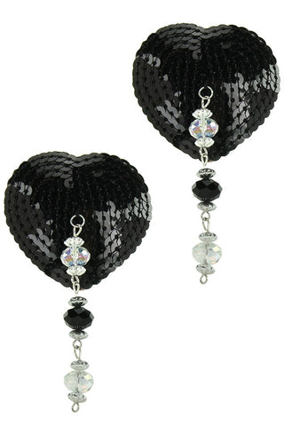 Black Sequin and Charm Heart Pasties