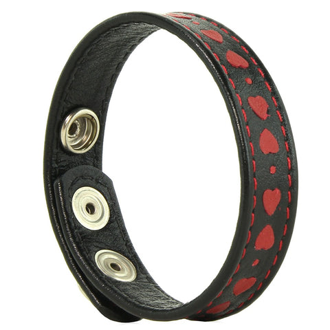 Heart Inlayed Leather Erection Ring