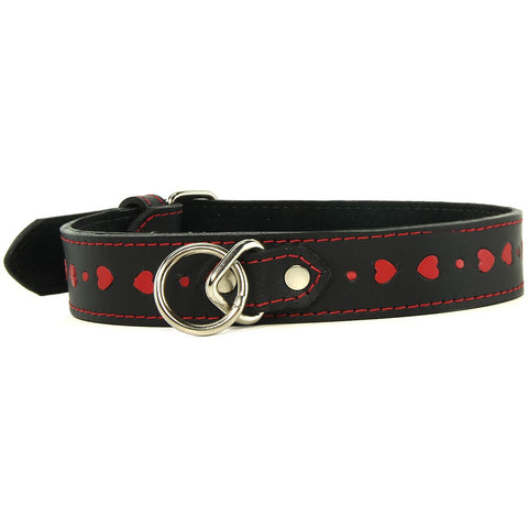 Heart Inlay Leather Buckled Collar
