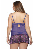 Purple and Pink Floral Lace Chemise with Panty in 1X