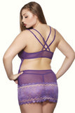 Romantic Tie Violet Mesh Chemise and Panty in 2X