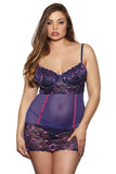 Purple and Pink Floral Lace Chemise with Panty in 2X