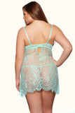 Seduce Me Mint Lace Chemise with Panty in 2X