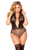 Black Lace and Sequined Open Back Teddy in 1X/2X