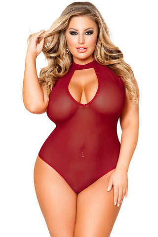 Merlot Mesh Bodysuit in 3X/4X