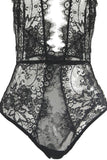 Black Eyelash Lace & Fishnet Teddy in L/XL