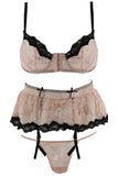 3 Pc. Pink Hookin' Up Bra, Skirt & G-String Set in S/M