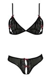 Lace Peek-a-Boo Bra & Thong Set Black in S/M