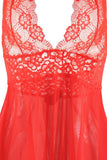 Lace and Mesh Halter Babydoll Set Red in L