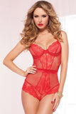 Ruby Red Fishnet and Lace Teddy in M