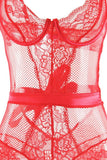 Ruby Red Fishnet and Lace Teddy in M
