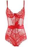 Ruby Red Fishnet and Lace Teddy in M