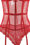 Cardinal Red Mesh Teddy with Garters in OS