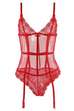 Cardinal Red Mesh Teddy with Garters in OS