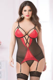 Black and Red Galloon Lace Cami Set in OSXL